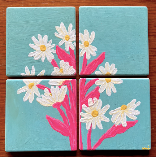 neon daisy coasters