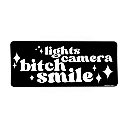 lights camera bitch smile sticker (glitter)