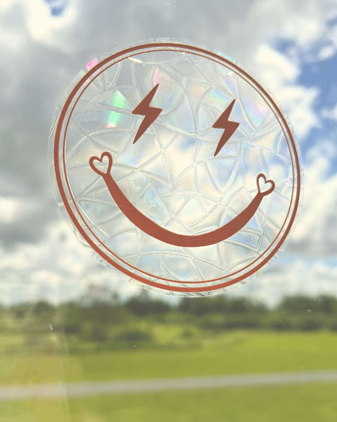 lightning smiley suncatcher sticker