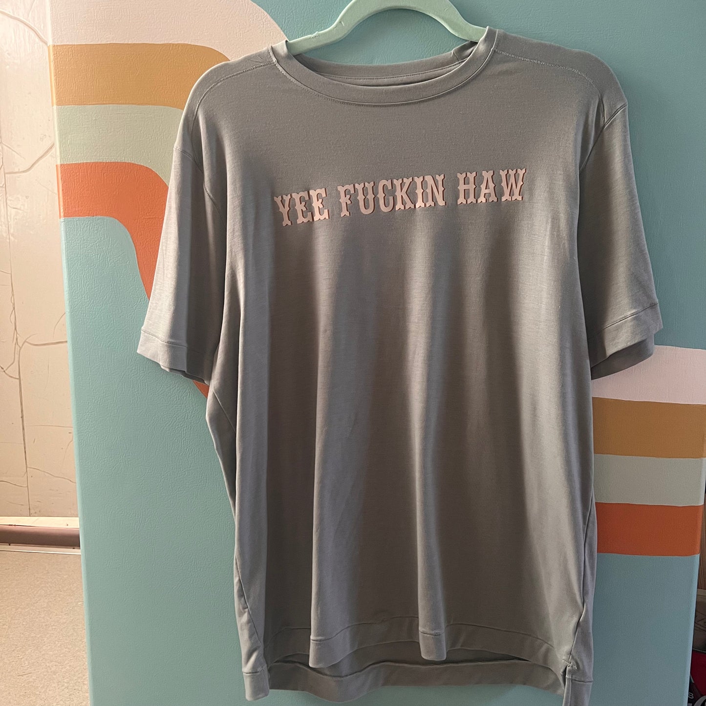 "yee fuckin haw" sage green t-shirt (size M/L)