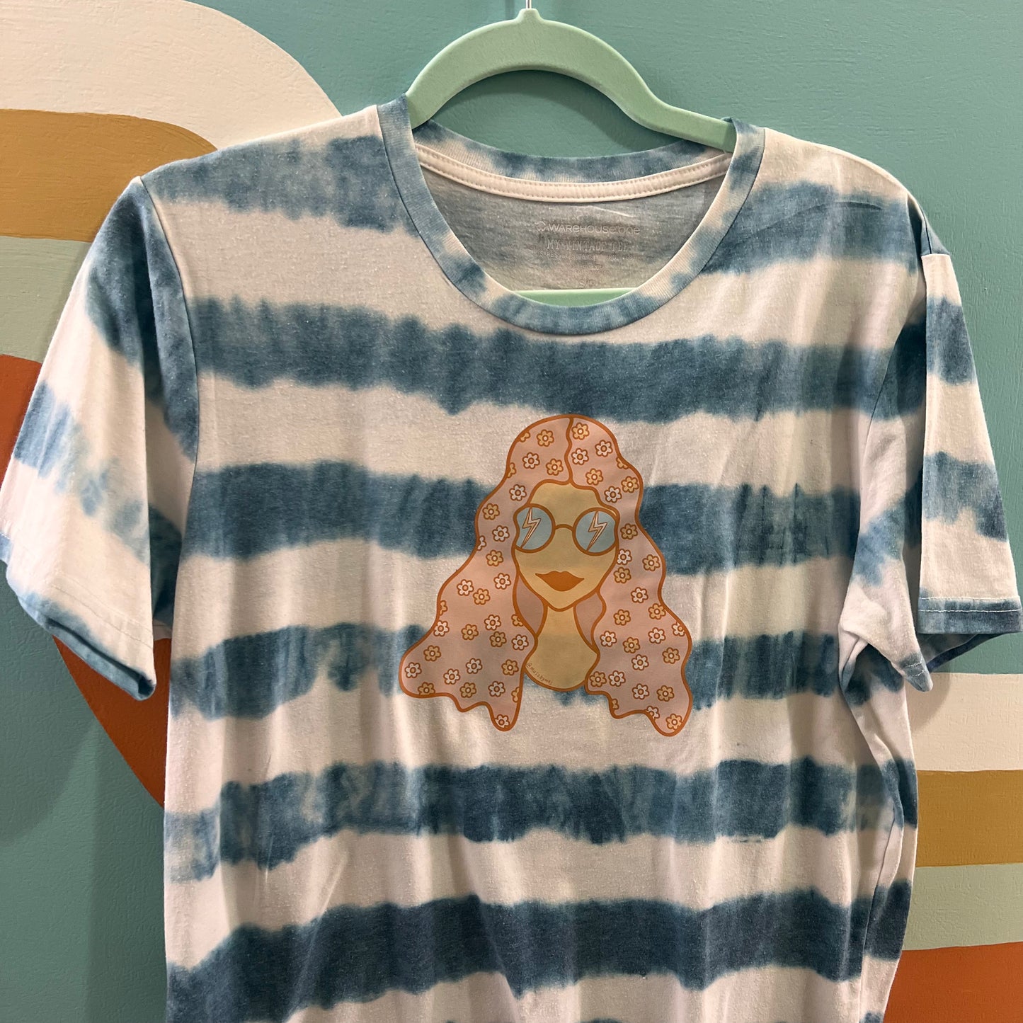 "flower power muse" blue striped tee (size S/M)