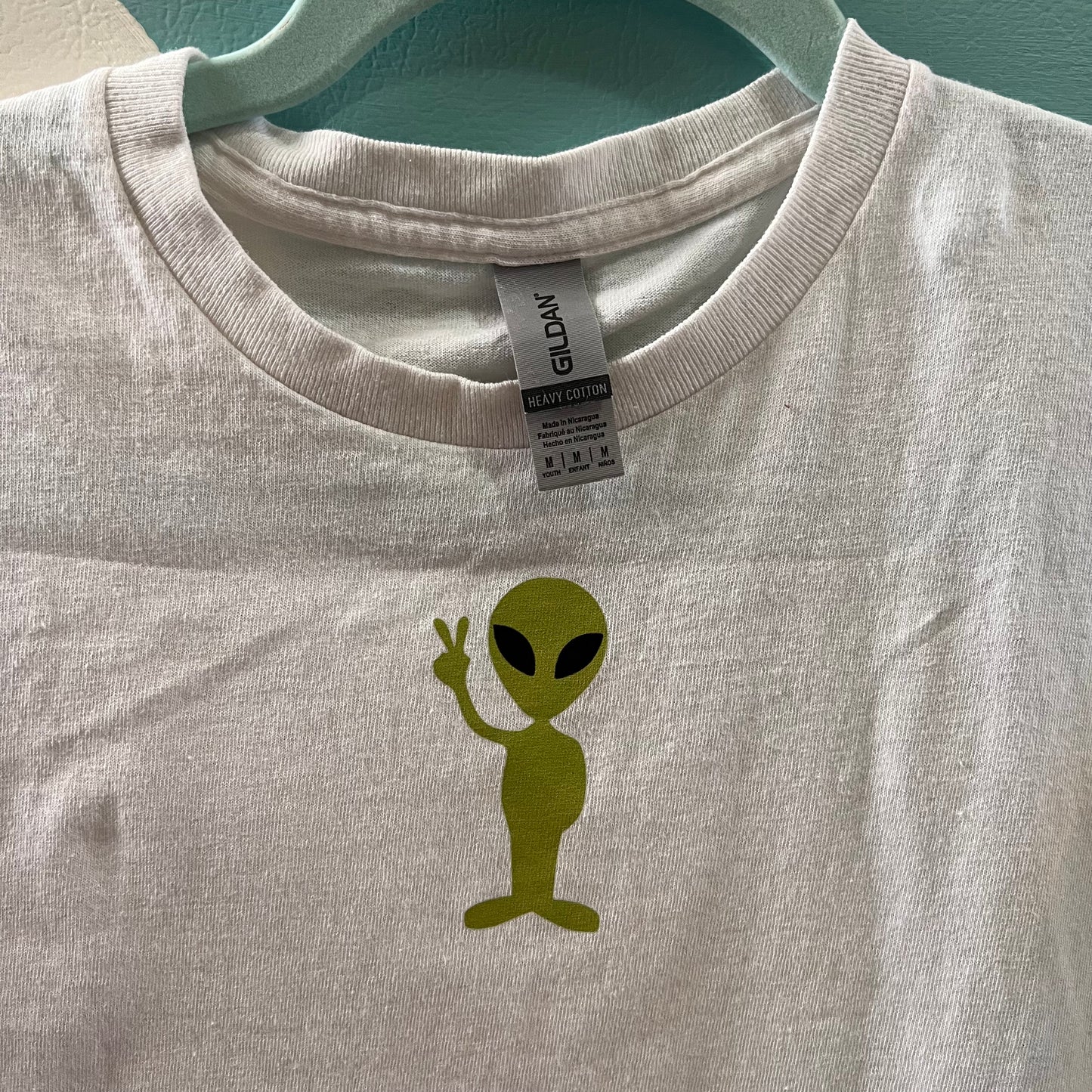 "get me outta here" alien white tee (youth M/ladies S)