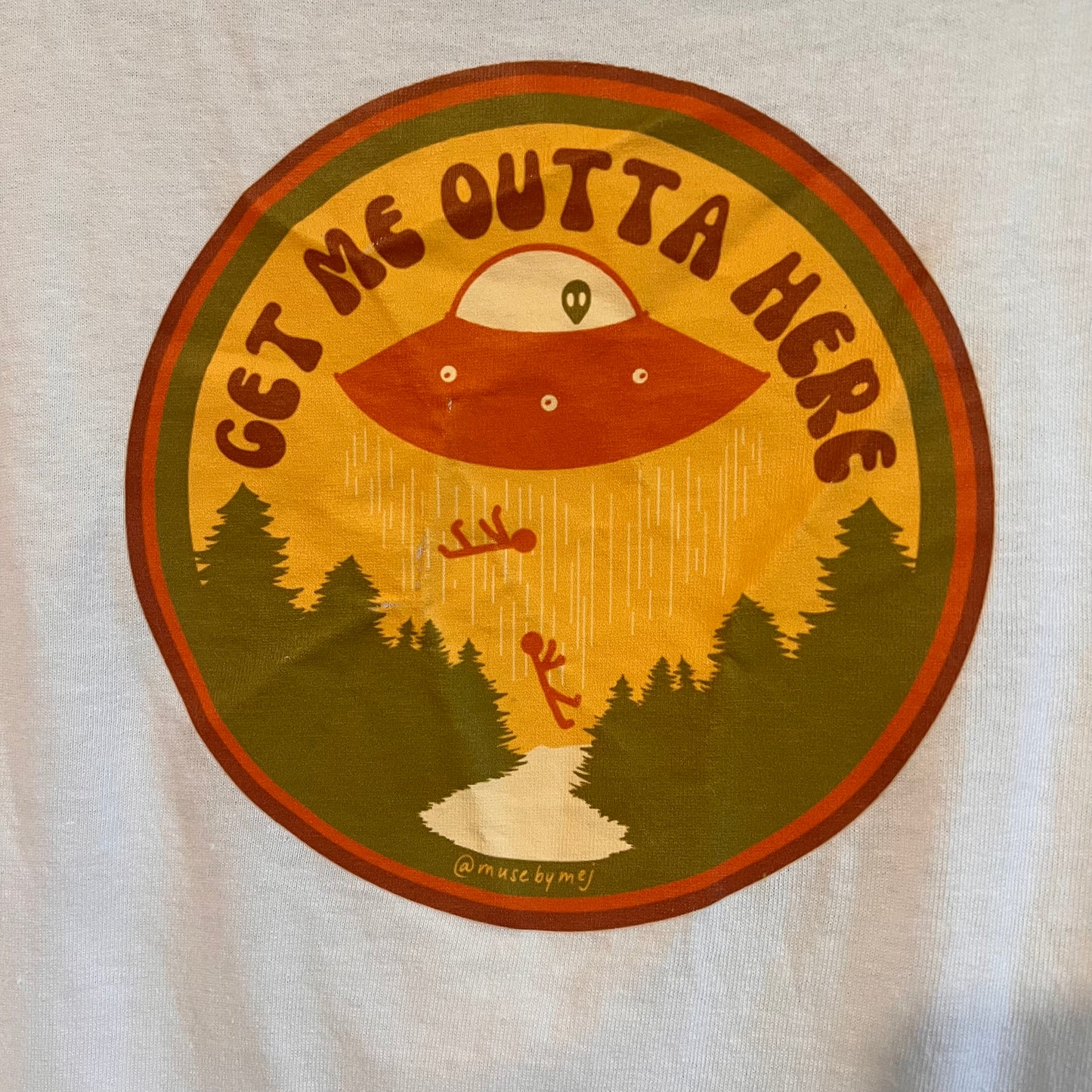 "get me outta here" alien white tee (youth M/ladies S)