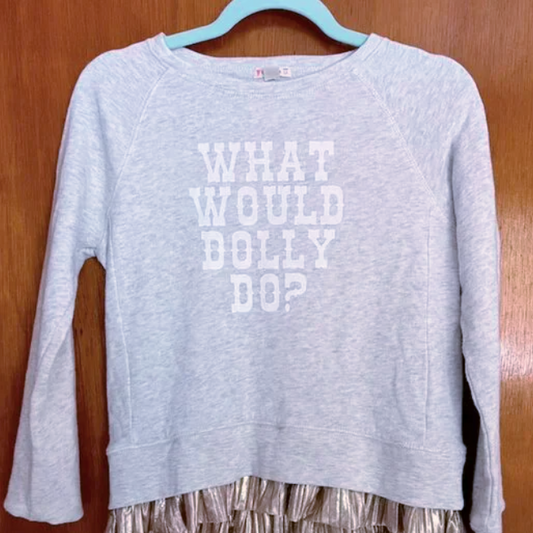 "what would dolly do" grey & gold sweater  (kids 12/ladies XS)