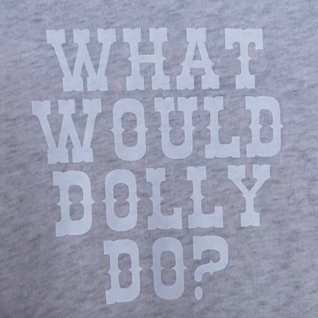 "what would dolly do" grey & gold sweater  (kids 12/ladies XS)