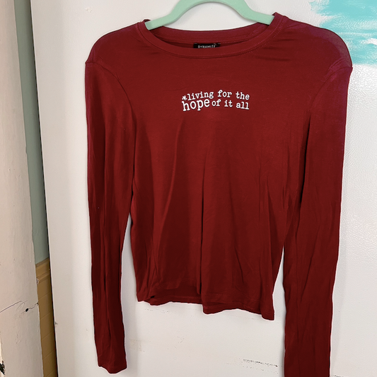 "hope of it all" swiftie deep red long sleeve (size XXS - S)