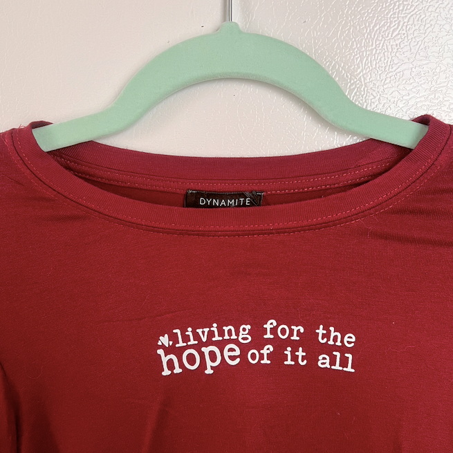 "hope of it all" swiftie deep red long sleeve (size XXS - S)