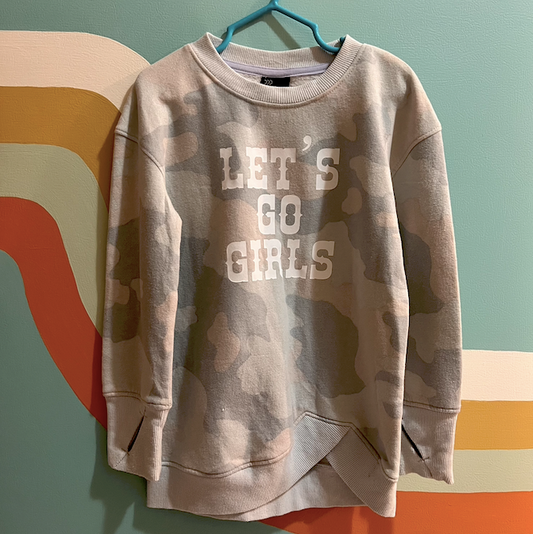 "let's go girls" camo kids sweater (size 4/5)