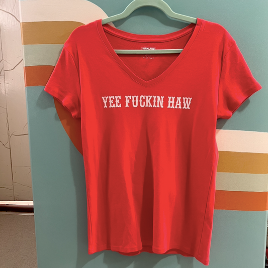 "yee fuckin haw" bright pink tee (size L)