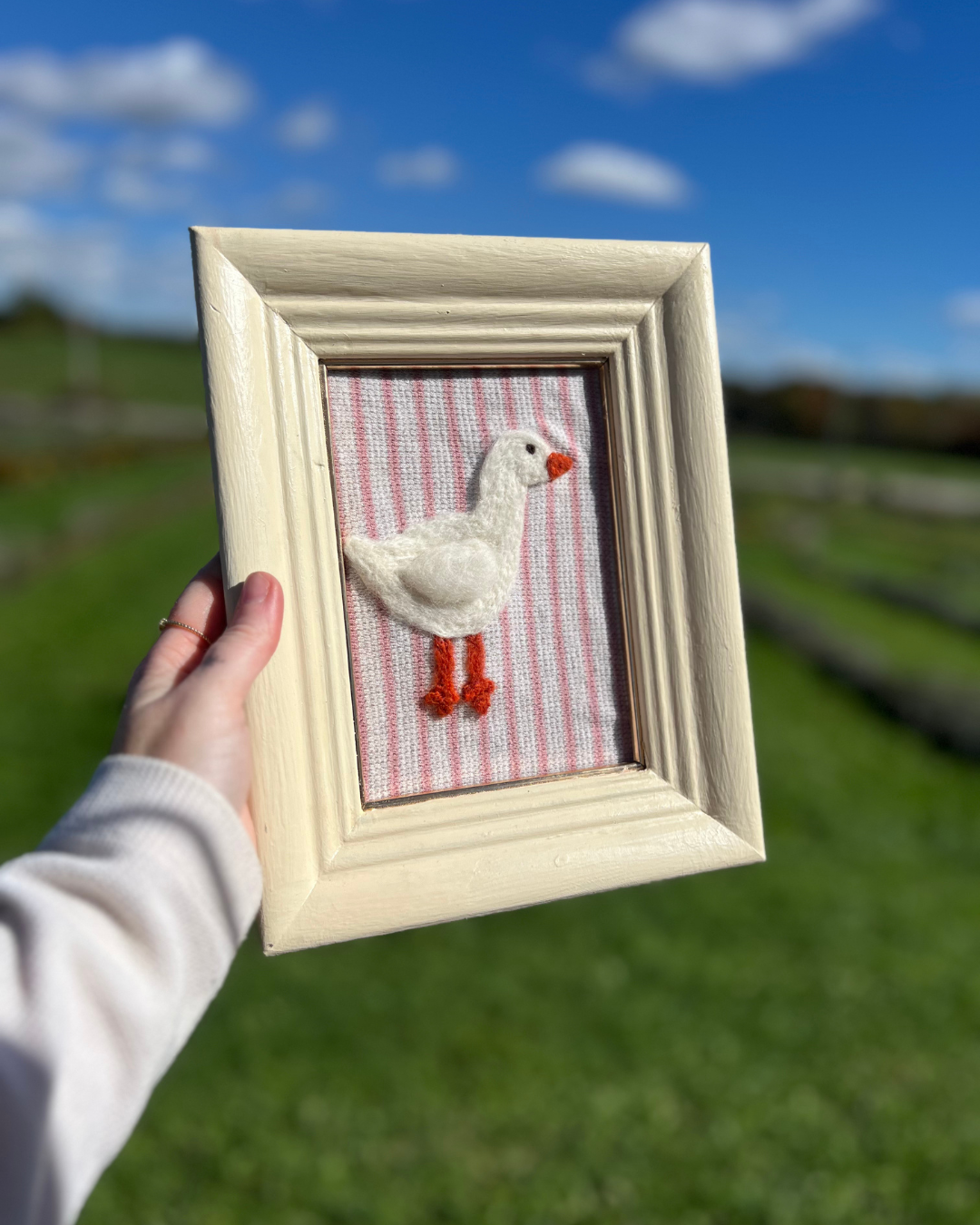 pink stripes goose needle felting