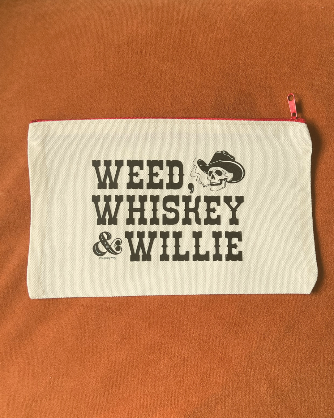weed, whiskey and willie zipper pouch