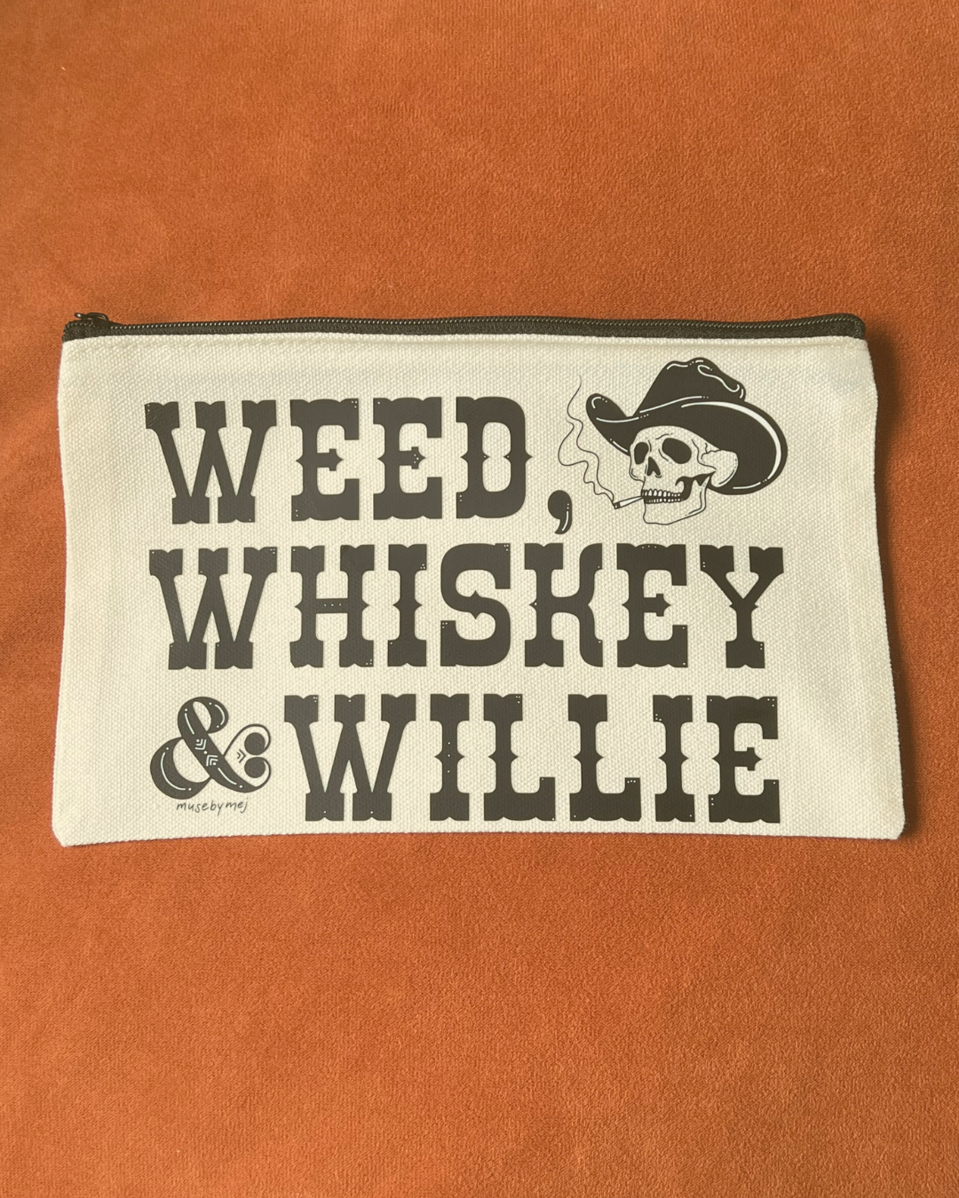 weed, whiskey and willie zipper pouch